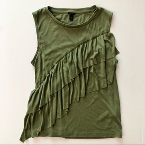 Green J Crew Double Ruffle Top